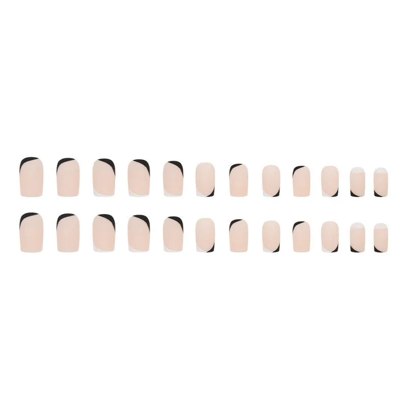 Set of black and white frosted matte press-on nails in W644 colour code for ladies fashion manicure