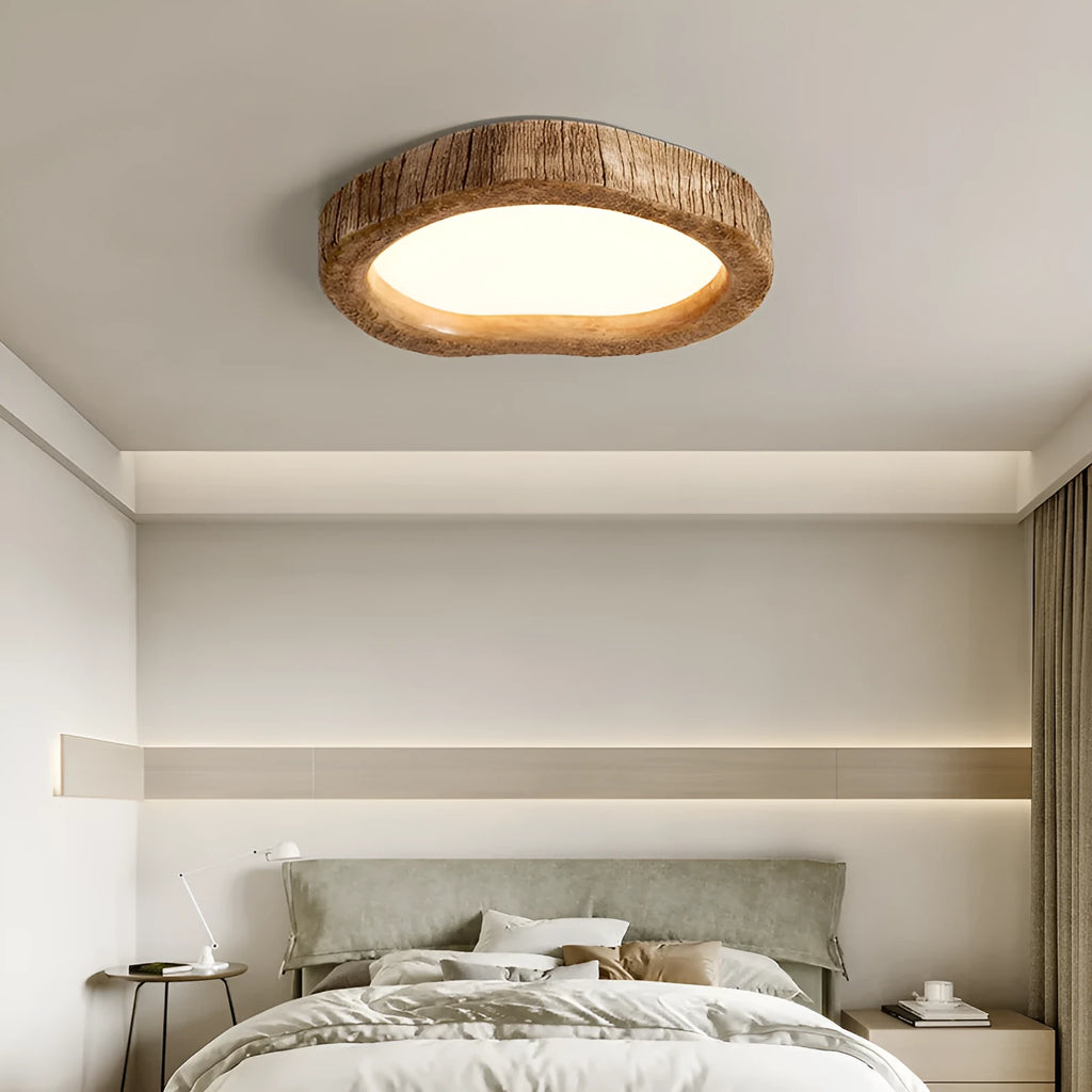 Wood grain finish Chinese style round ceiling lamp in three diameter sizes
