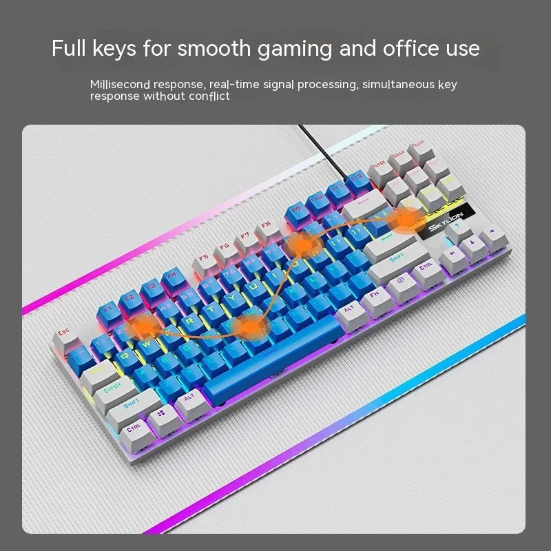 K87 mechanical wired keyboard with metal frame, shown in one of eight available colour and switch combinations.