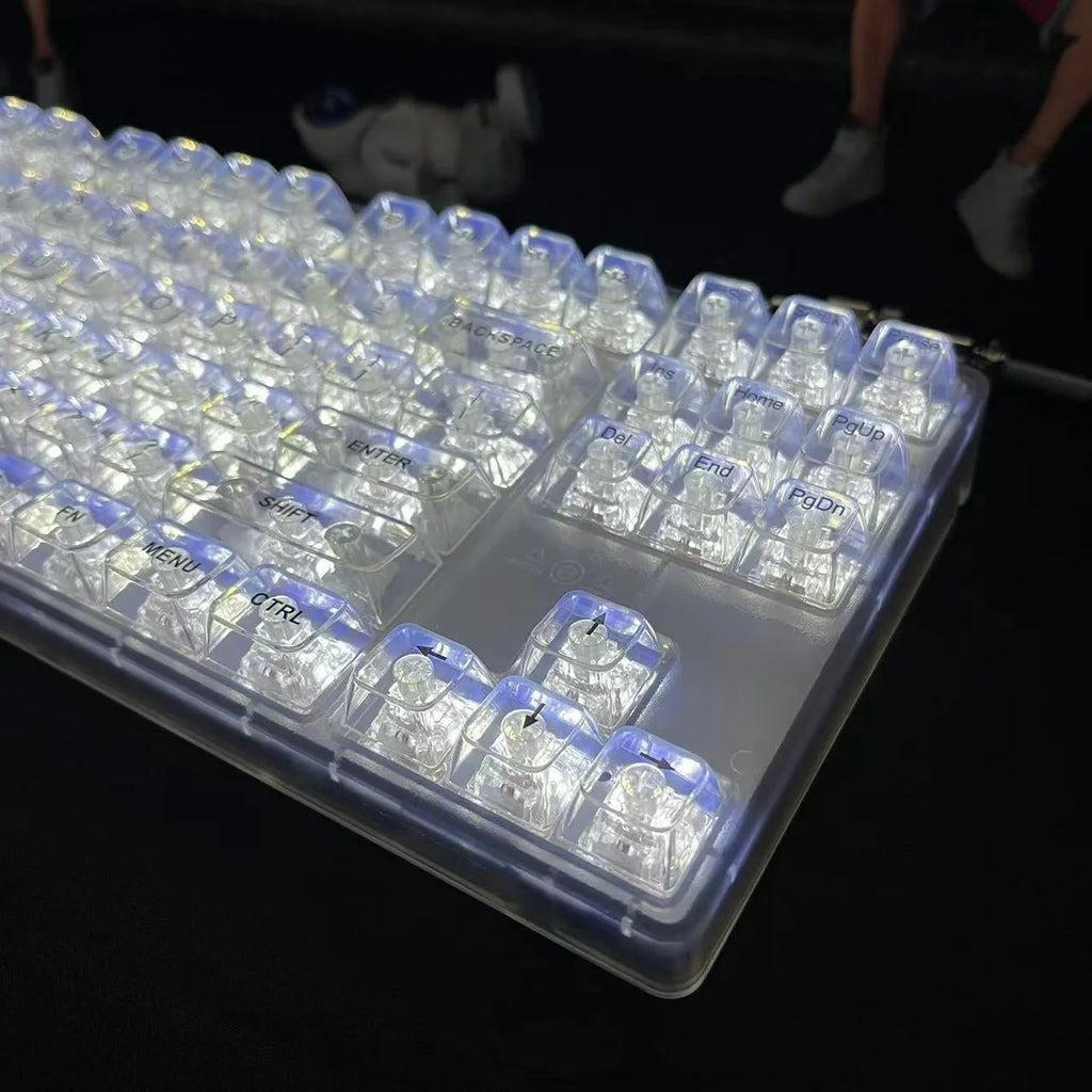 132 transparent plastic key caps for mechanical keyboard customisation with RGB lighting