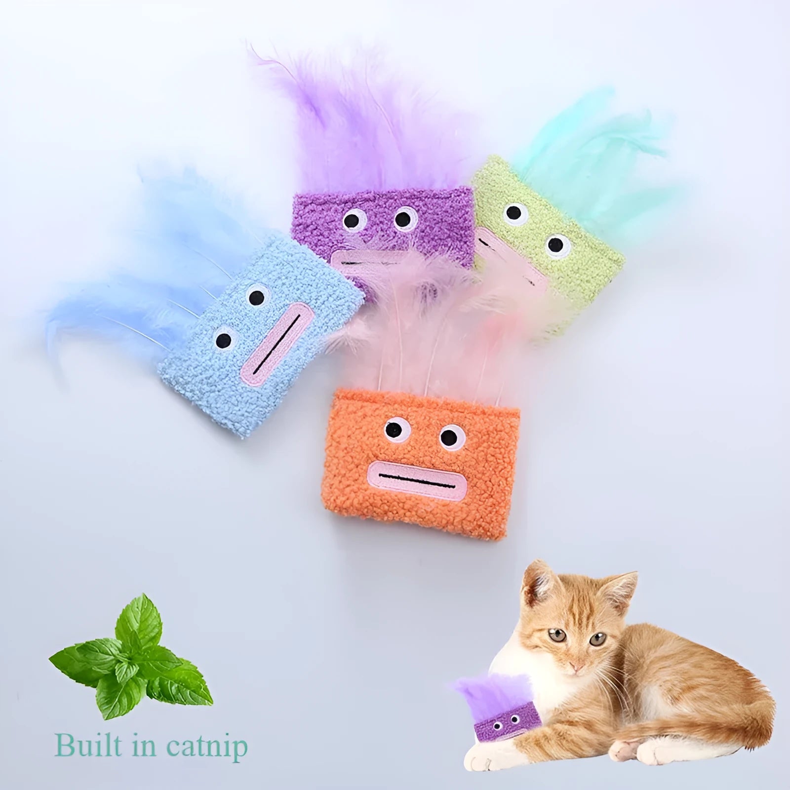 Big mouth explosion head shaped catnip plush toy in four colour options for cats