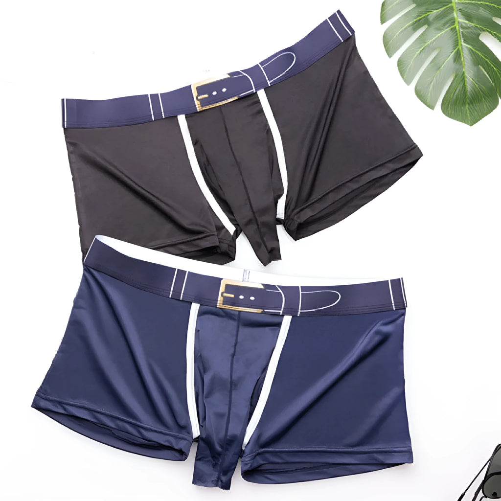 Men's solid colour Ice Silk boxer shorts laid flat, showing the mid waist design and available in multiple colours.