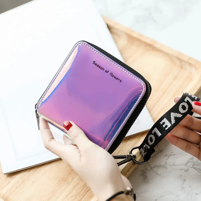 Women's short folding Korean style wallet in PU leather with 11cm compact dimensions