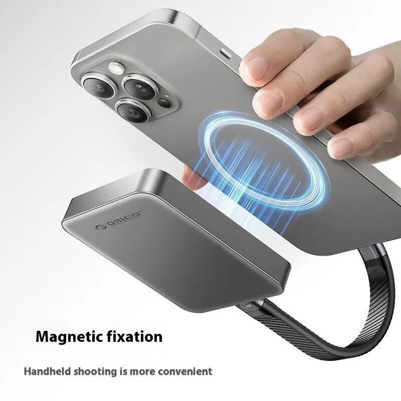 Grey magnetic mobile solid state drive with ultra-thin 80x60mm dimensions and magnetic attachment ring