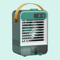 A compact dark green or ivory white desktop air humidifier with USB port, shown on a desk.