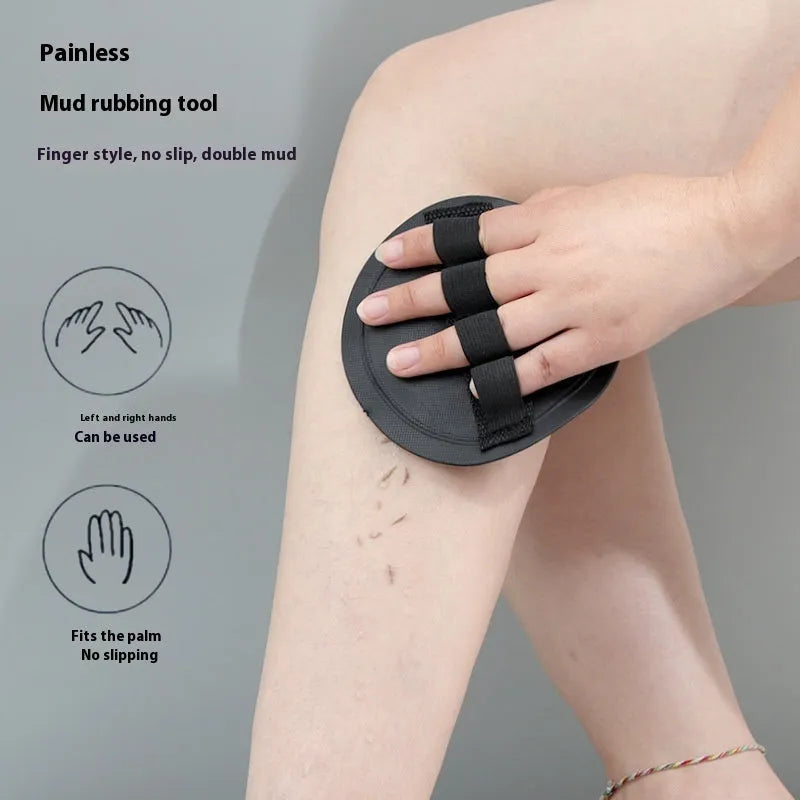 Women's rubber fingertip bath gadget with round cake lace or finger strap design and included towel
