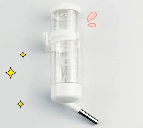 Ball kettle style plastic pet water feeder with a glass tube, shown in green, yellow, pink, white, and sky blue.