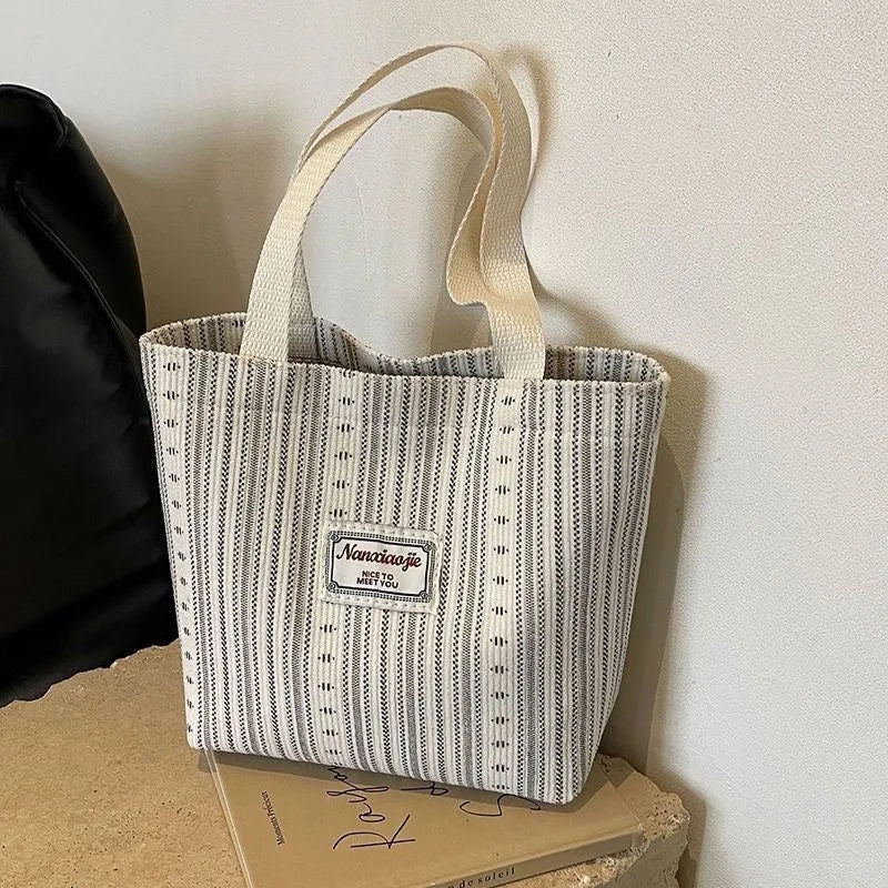 Japanese style corduroy handbag in dark brown with large capacity interior