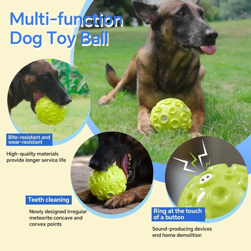 Colourful rubber dog toy ball with textured surface for chewing and teeth cleaning