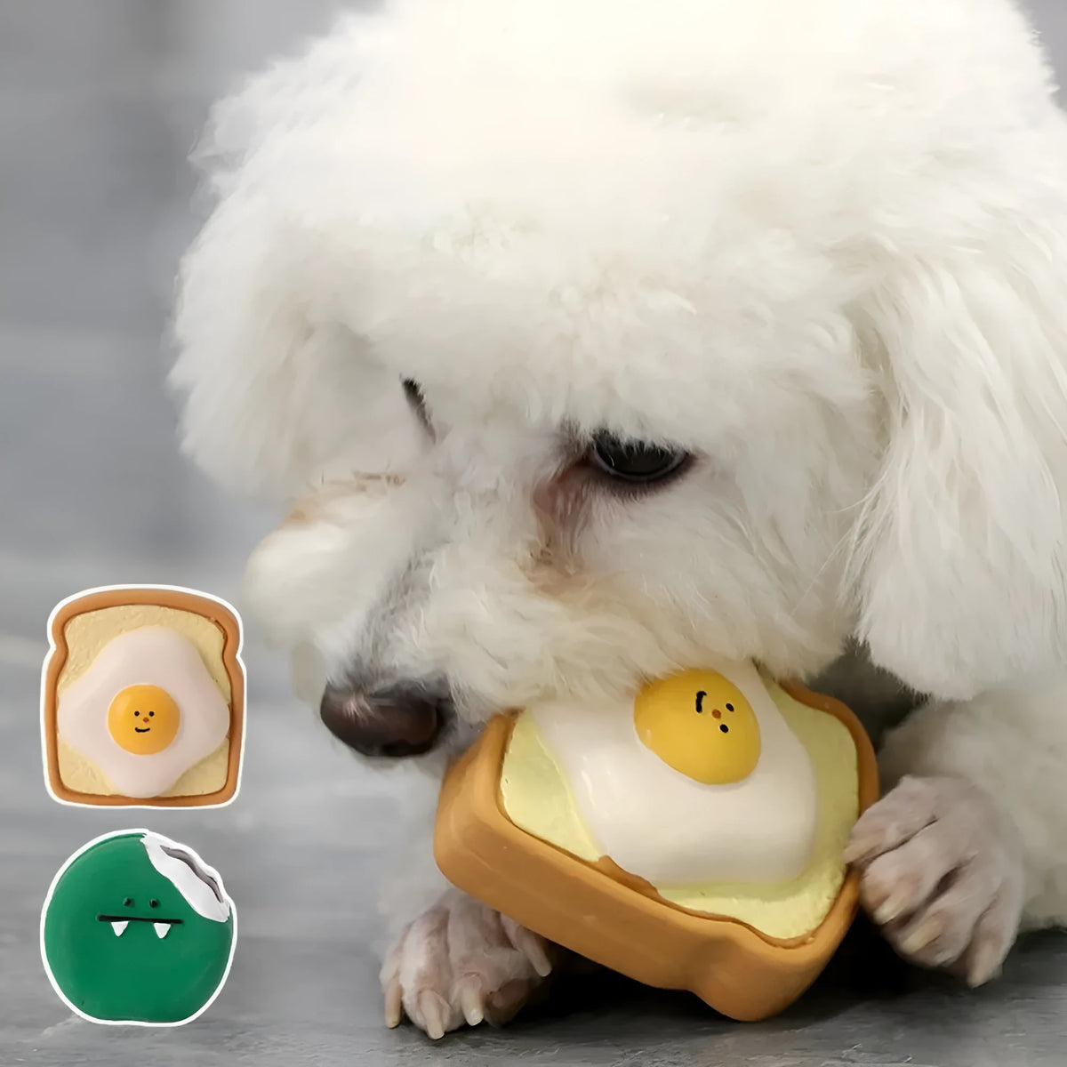 Yellow and green cartoon pattern bread egg shaped latex dog squeaky toy