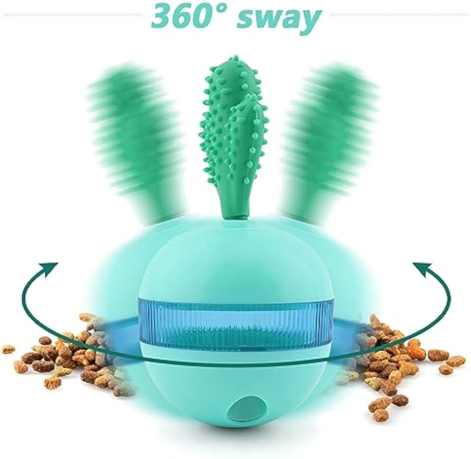 Blue and green durable rubber treat dispensing dog toy ball with small holes for medium large dogs