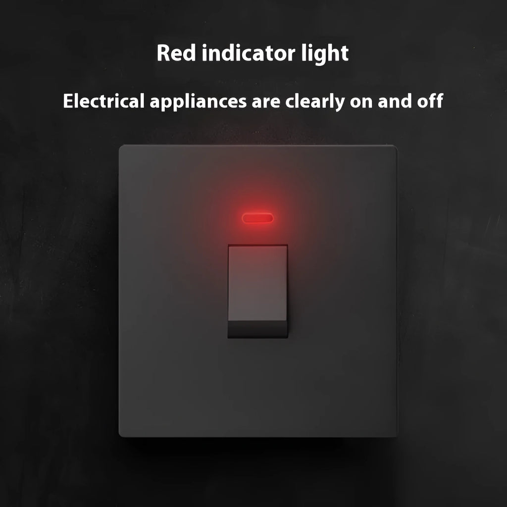Gold, grey, and white illuminated high-current 3-pole electrical switch for appliances.