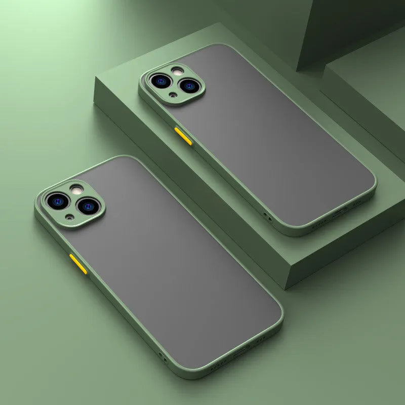 Frosted hard iPhone case with full lens protection in dark night green colour