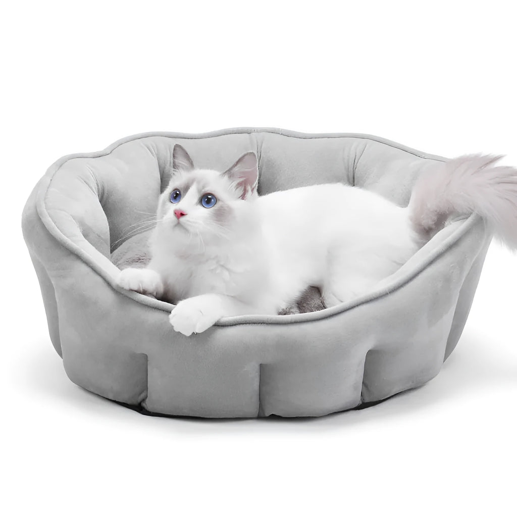 Plush cat bed house 46x46x23cm in grey, green, pink, or yellow, winter warm kennel mat
