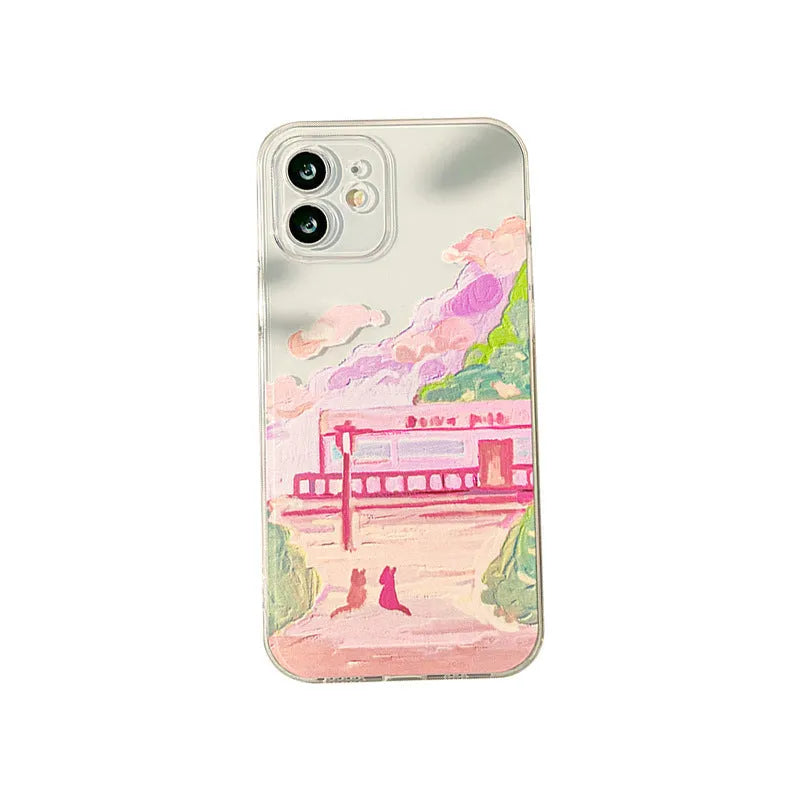 Soft silicone iPhone case with colourful two cats cartoon design on PC material rear cover