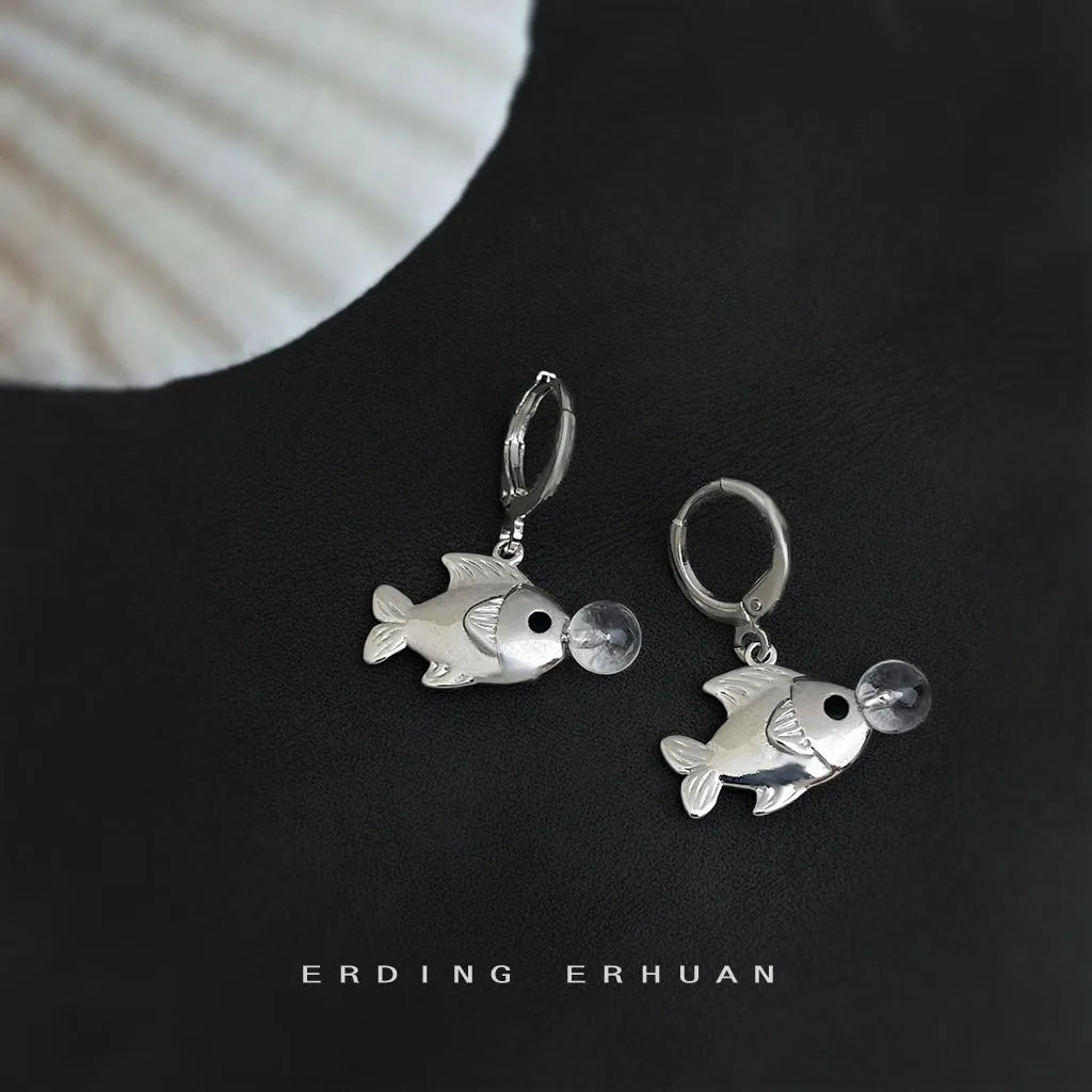 Women's copper bubble fish earrings with goldfish animal design and electroplated finish