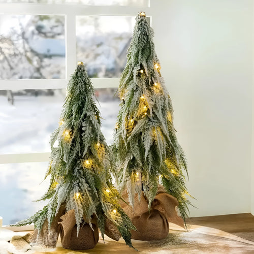 24 inch artificial Christmas tree sprayer with lights on desktop