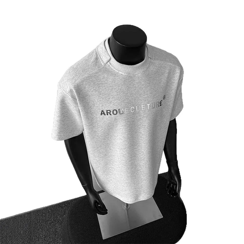 Men's cotton short sleeve T-shirt with loose fit and letter pattern in summer casual styling