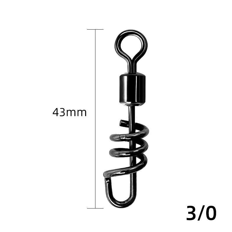 Stainless steel fishing swivel connector with 8-shaped ring design in multiple colour-coded sizes