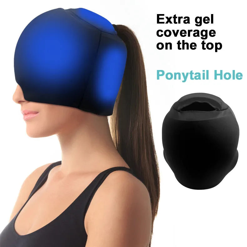 Simple solid colour cold compress cap in black, pink, or dark blue with fully enclosed design