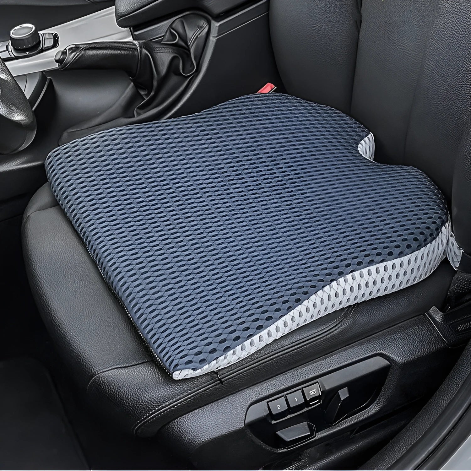 Memory foam car and office chair cushion with fixed attachment strap