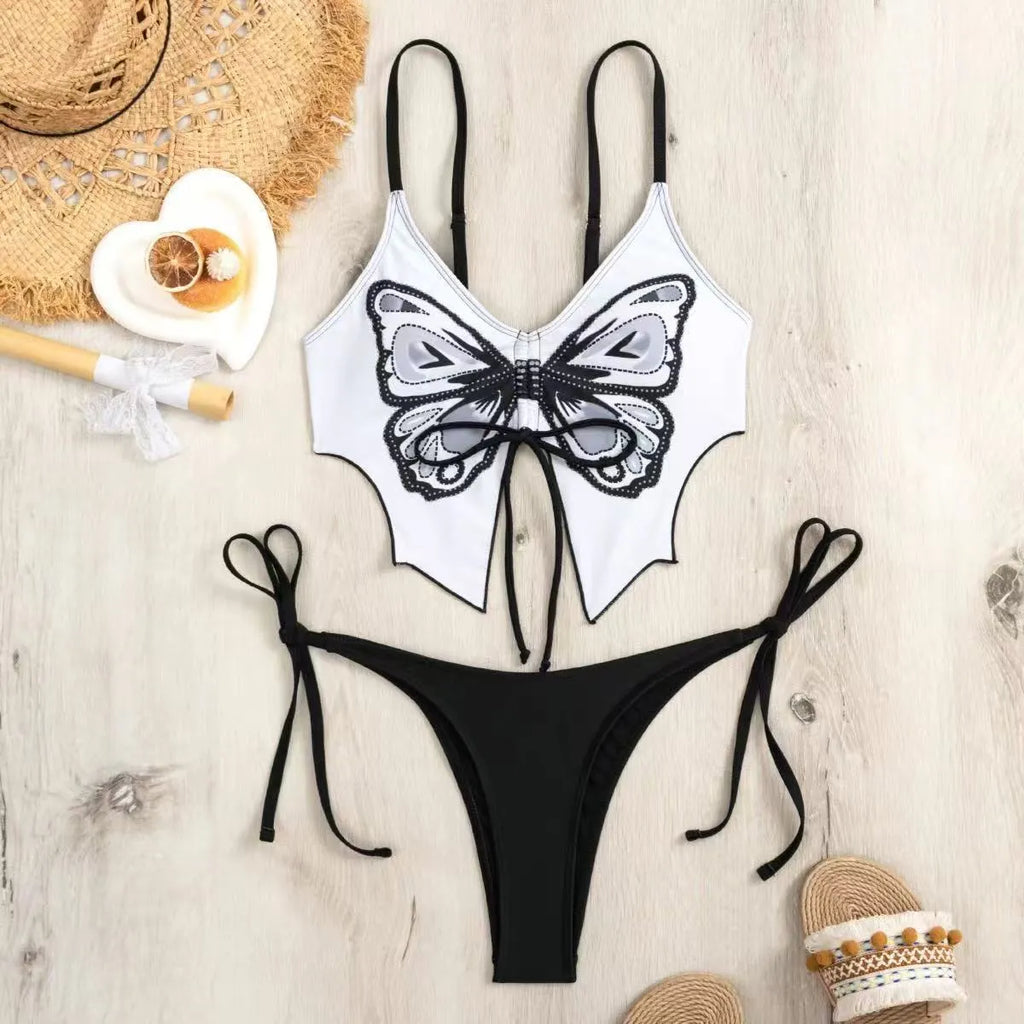 Women's sleeveless split bikini suit in polyester, shown in a colour option like glittering powder or dark green.
