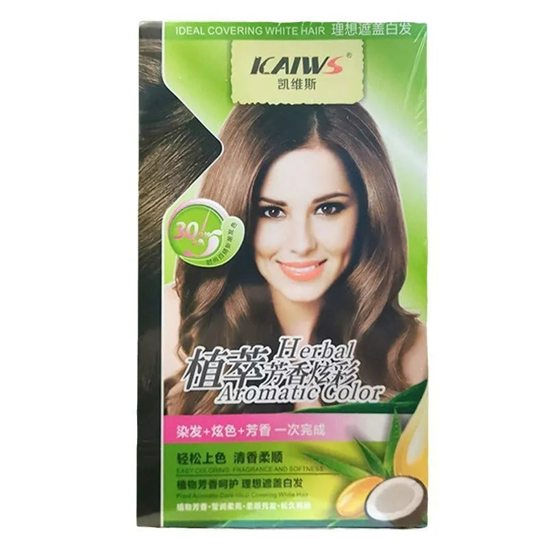 Twin-pack bottles of Plant Aromatic Soft Luster Mild Hair Colour Cream in shades dark brown, chestnut, wine red, and maroon.
