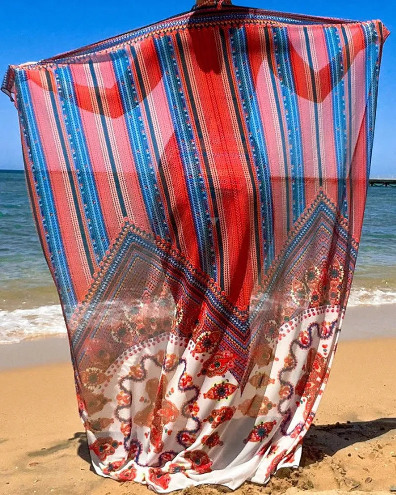 Women's three-piece swimsuit set with high-waisted briefs, cutout sleeveless top, and cover-up coat
