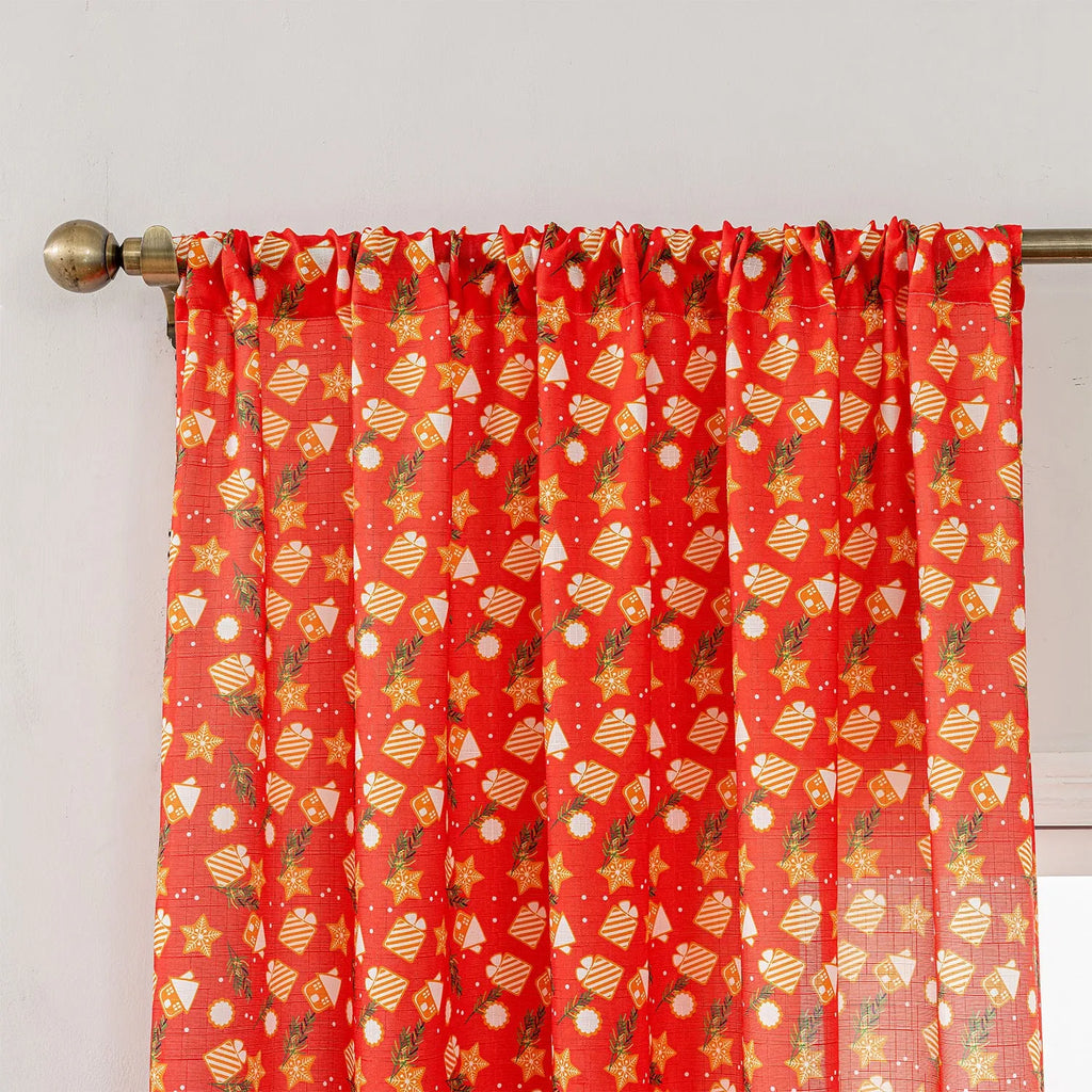 Christmas snowman angel print curtain in green colour with cartoon figures pattern