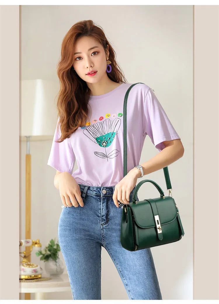 Soft black PU leather women's messenger shoulder bag with a single strap.