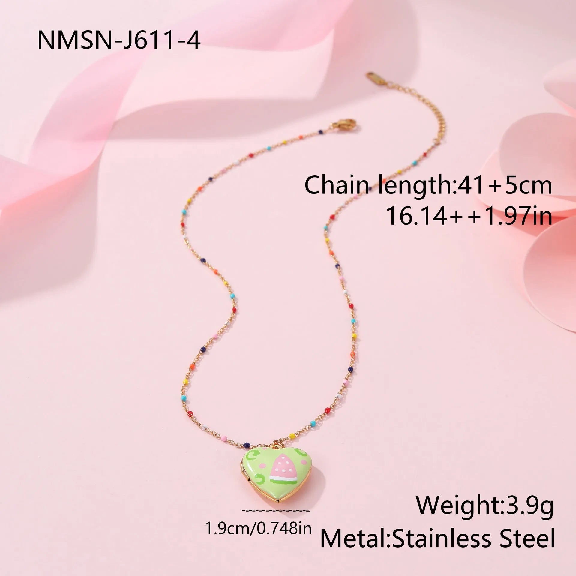 Gold-plated stainless steel necklace with heart-shaped fruit pendant in adjustable 41-50cm length