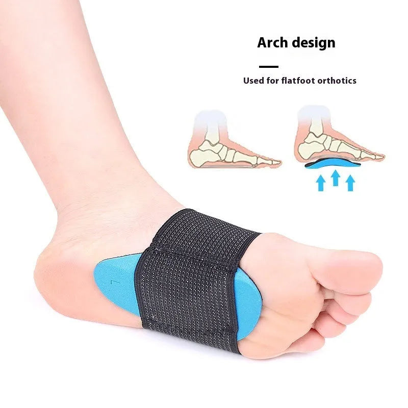 Blue elastic bandage foot pad with arch support for adult and children sizes