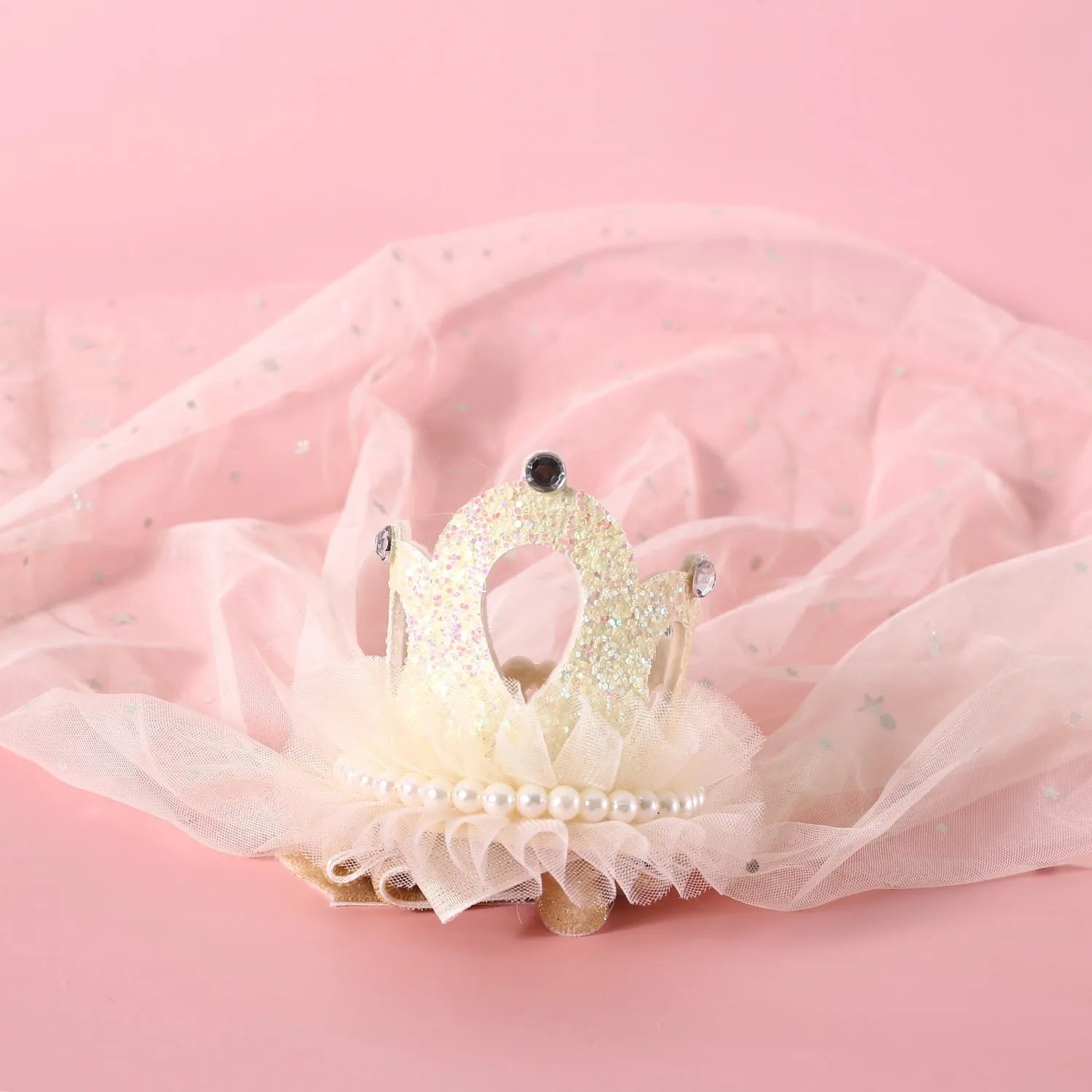Pet wedding princess crown headdress for cats with cotton polyester construction and veil options