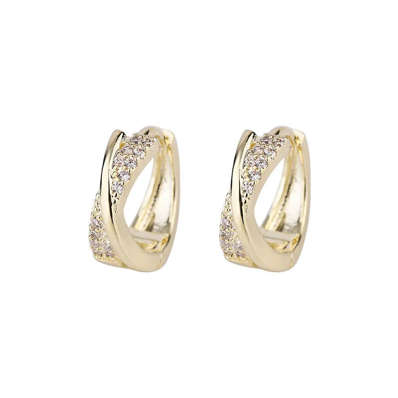 Geometric copper earrings with zircon treatment and 14K yellow finish