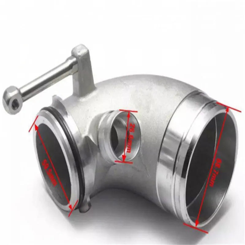 Aluminium alloy 90-degree turbine elbow for lateral engine positioning with anodised finish