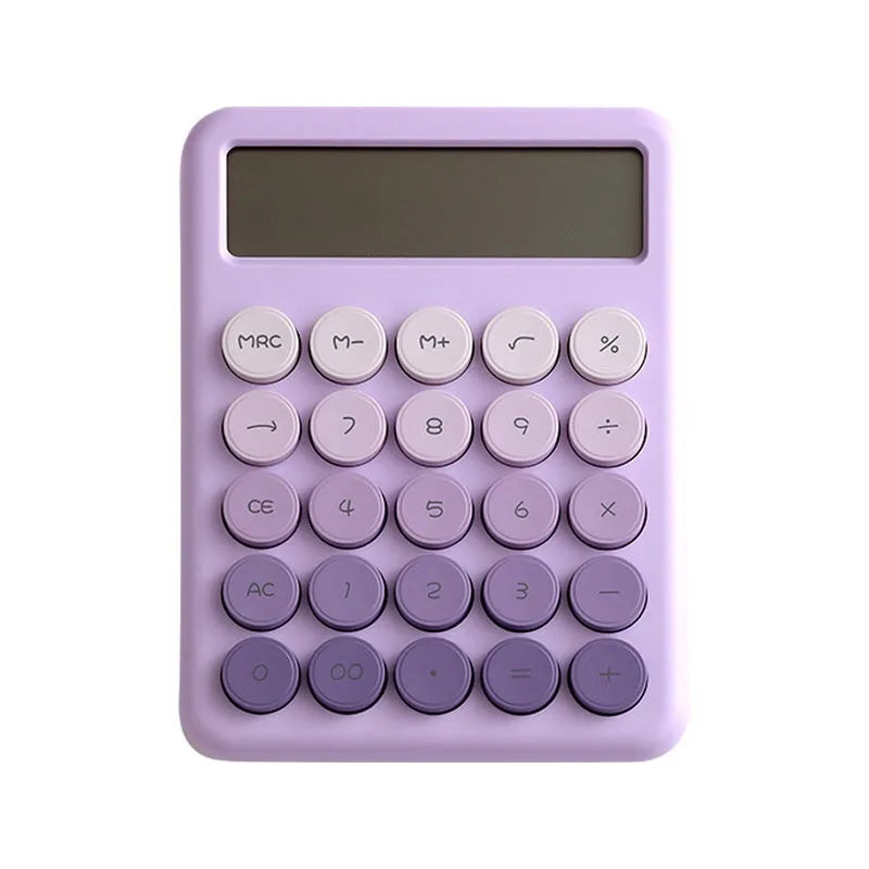 Desk calculator with gradient colour design in pastel violet, pink, blue, and green shades