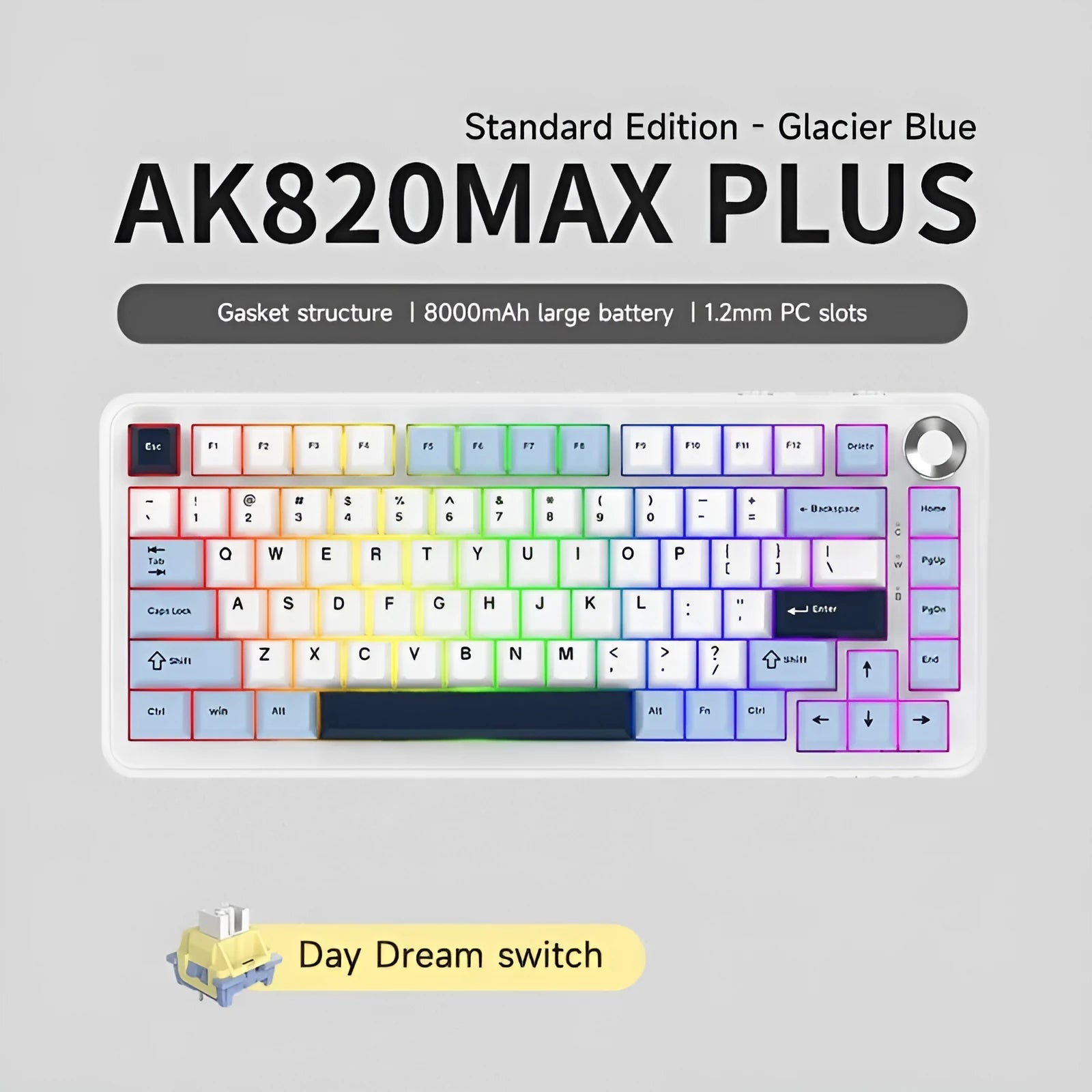 Black, grey and yellow 75% mechanical keyboard with wireless and hot-swappable features