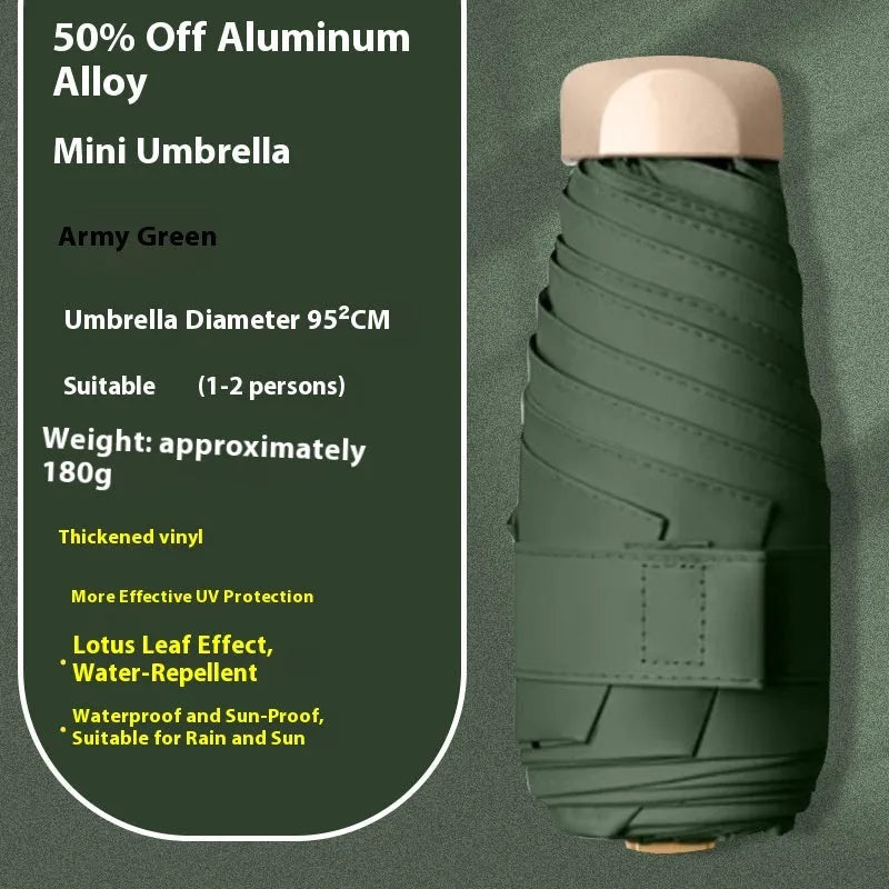 Closed five-fold gradient vinyl sun umbrella showing compact size and one of eight available colours.
