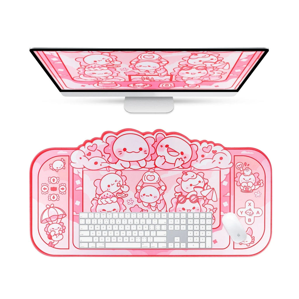 Large hexagonal dragon crane machine cartoon anime design cloth gaming mouse pad on a desk