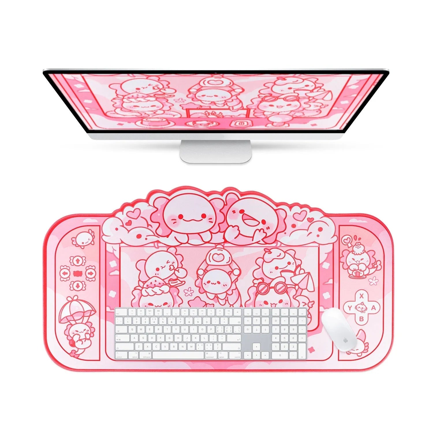 Large hexagonal dragon crane machine cartoon anime design cloth gaming mouse pad on a desk