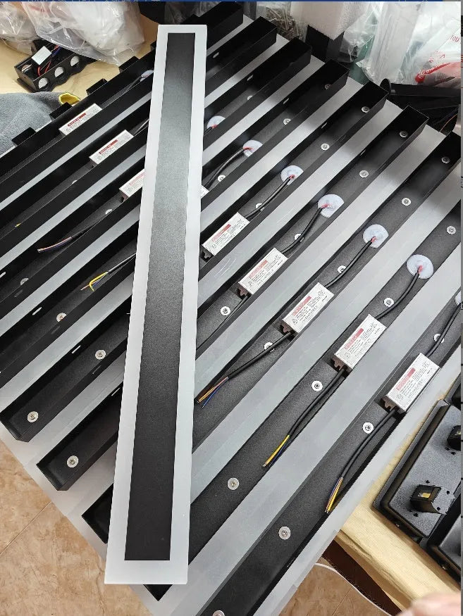 150cm outdoor LED strip wall lamp with wrought iron construction and IP65 waterproof rating