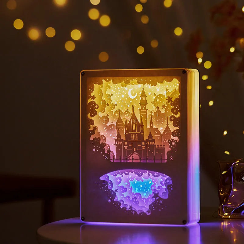 Bedside night light with three-dimensional paper carving design and remote control