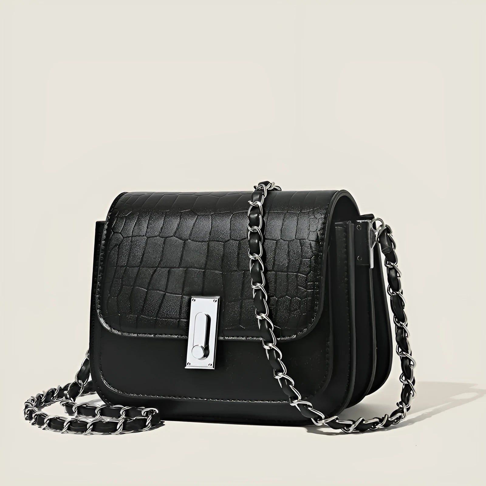 Women's soft PU shoulder bag with chain strap in black, white or green colour