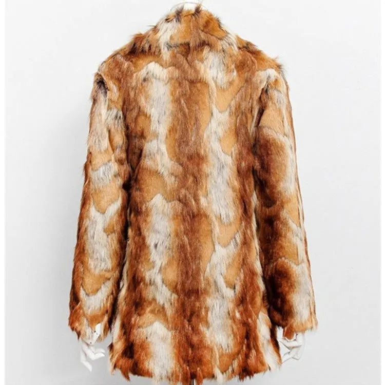 Women's slim fit faux fur leather jacket with tiger pattern print and long sleeves