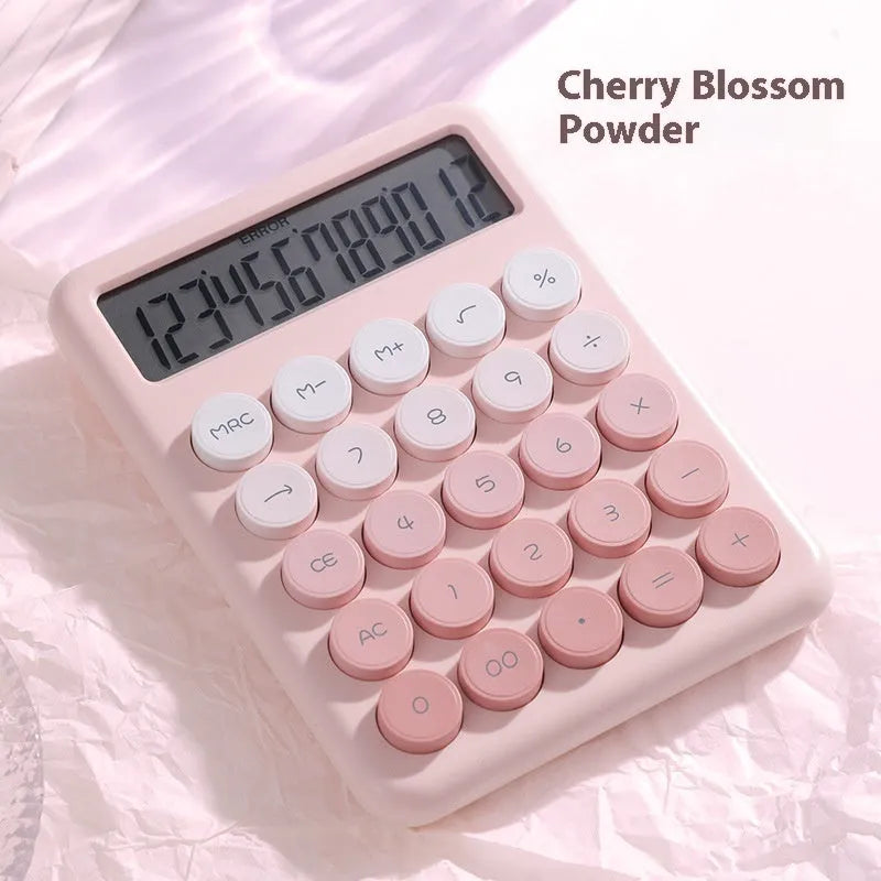 Desk calculator with gradient colour design in pastel violet, pink, blue, and green shades