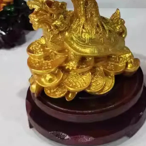 Citrine resin Feng Shui money tree ornament with water turtle design measuring 18cm tall