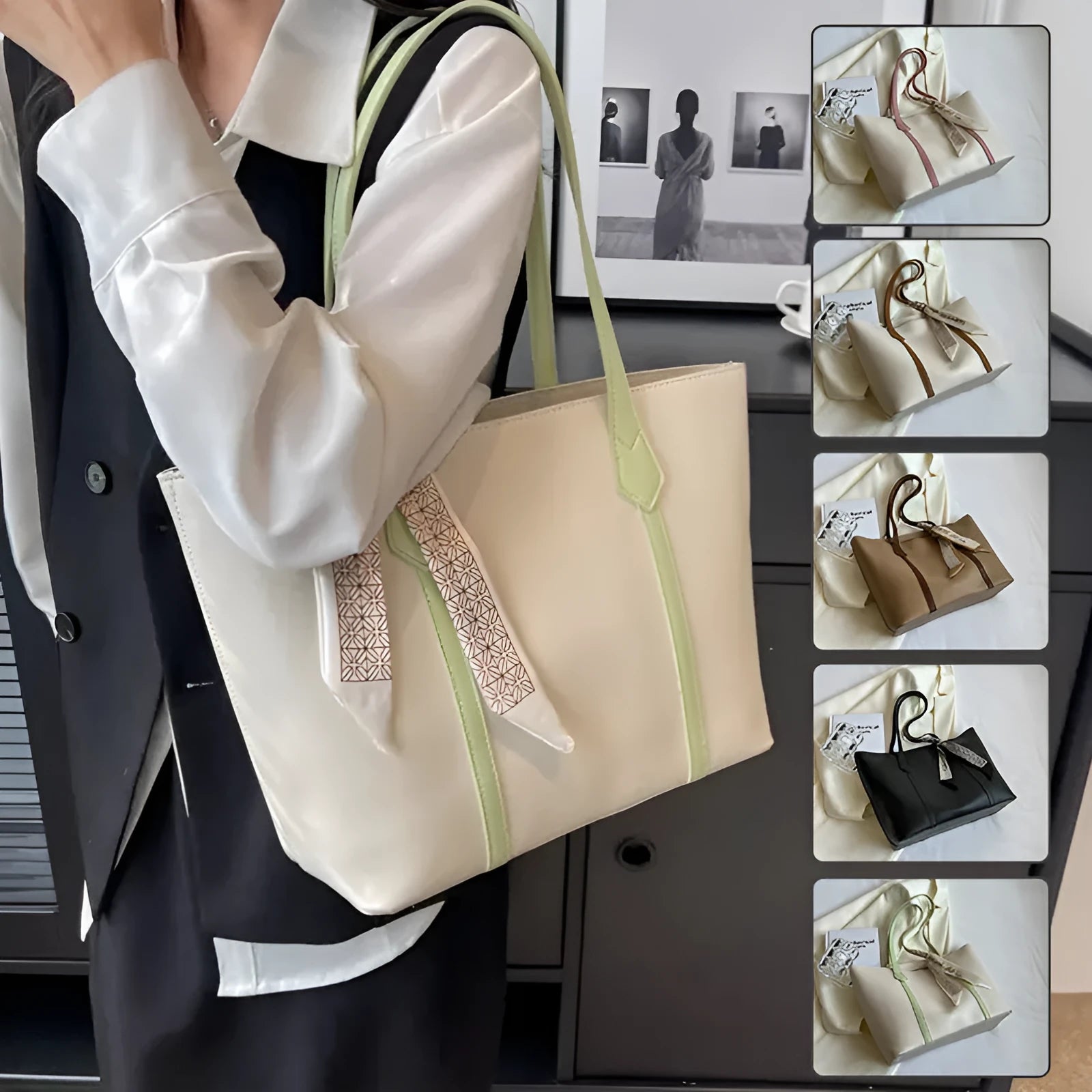 Casual tote bag with bucket fashion design in available colour combinations showing shoulder and crossbody carry options