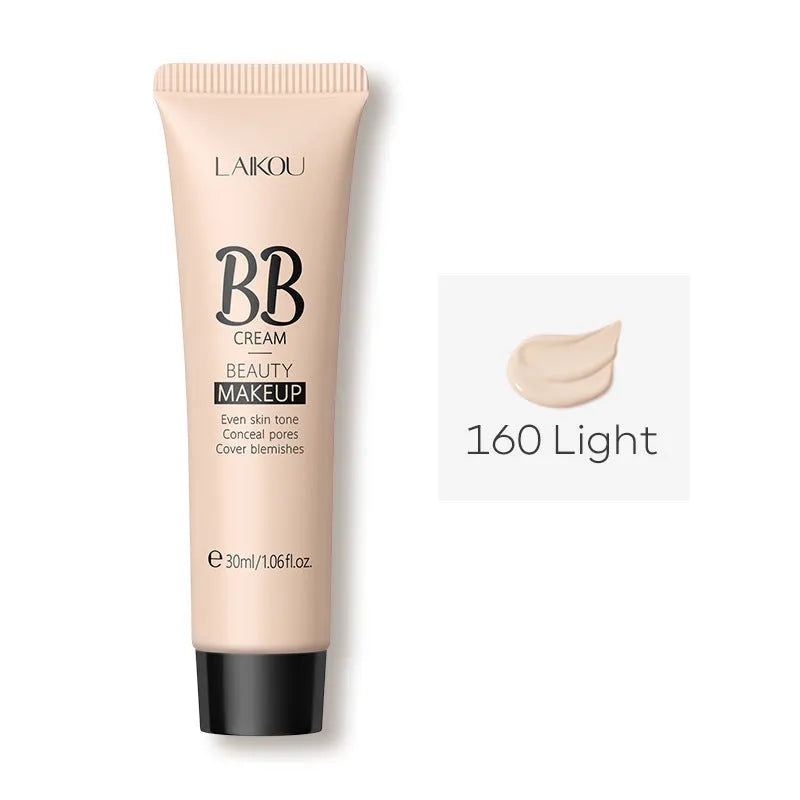 BB cream tube in 30ml size showing nine colour shades from light ivory to deep brown