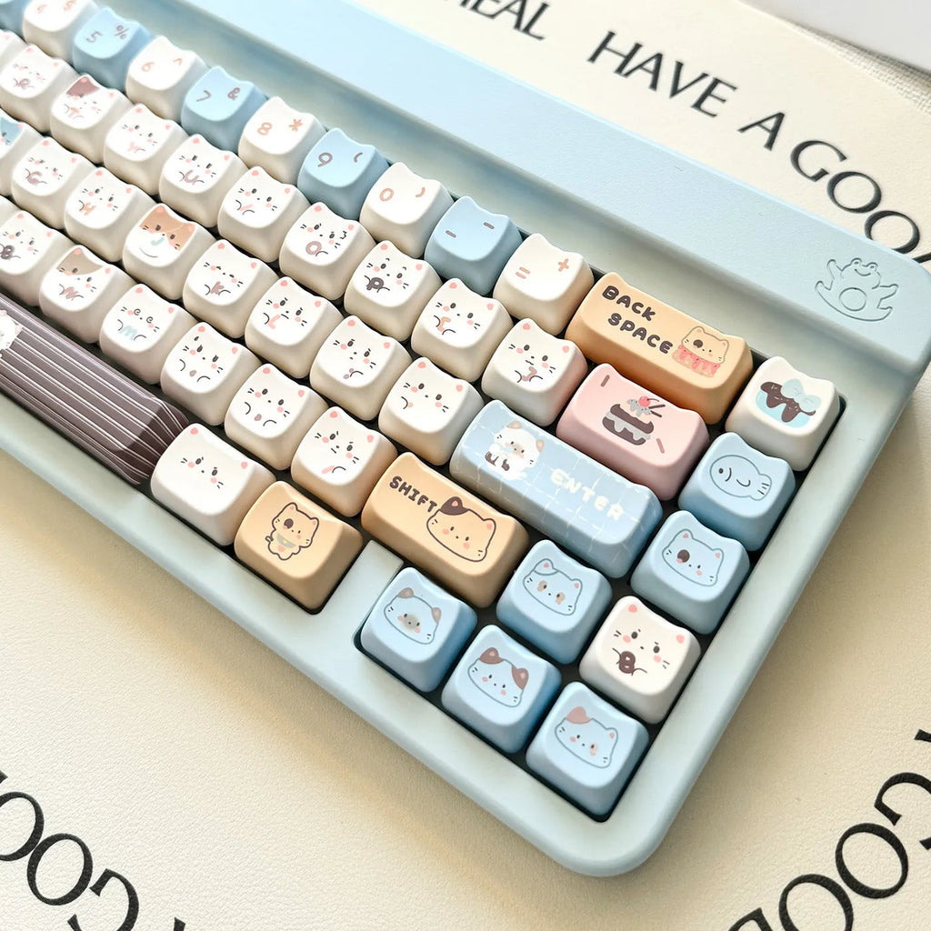 Sea Salt Cat PBT sublimation keycap set for mechanical keyboards showing 26mm profile and March Past supplements