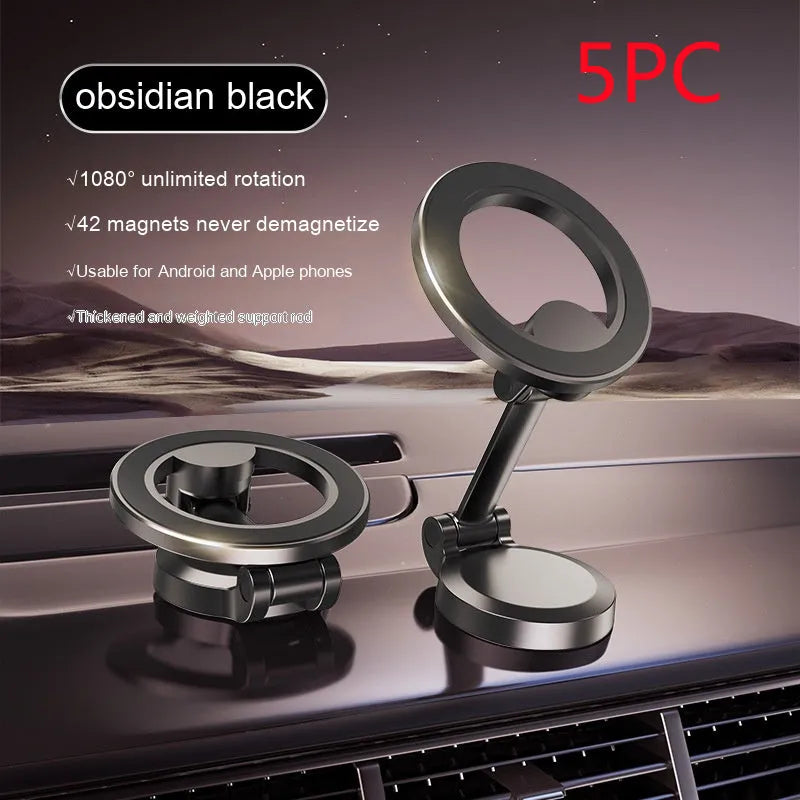 Magnetic car phone mount in Qian colour showing foldable all-metal design for dashboard installation